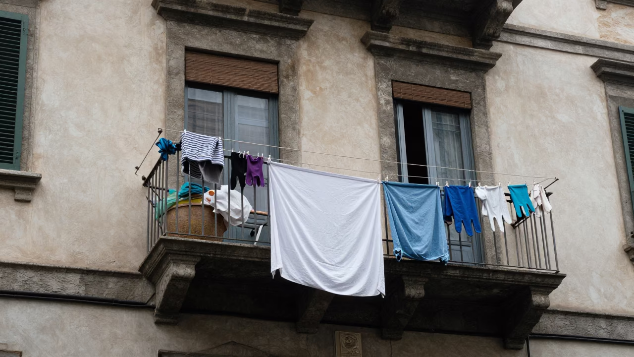 Balcony in Milan at Midday Light in in Milan, Italy