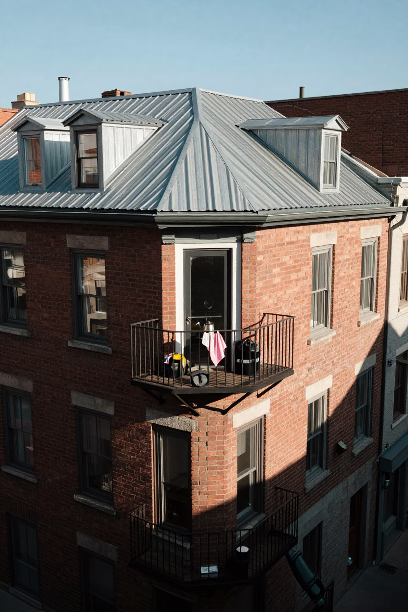 Balcony in Montreal at Late Afternoon Light in in Montreal, Quebec, Canada
