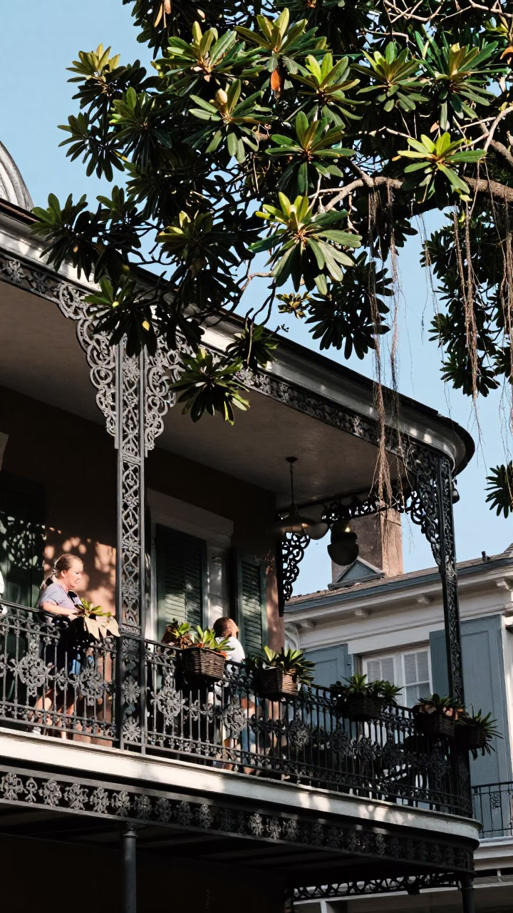 Balcony in New Orleans at Clear Late-afternoon Light in in New Orleans, Louisiana, United States
