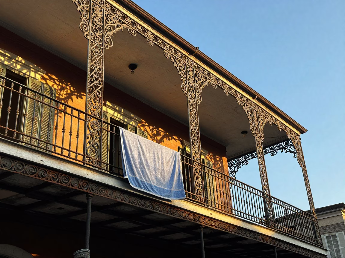 Balcony in New Orleans at Golden Hour in in New Orleans, Louisiana, United States