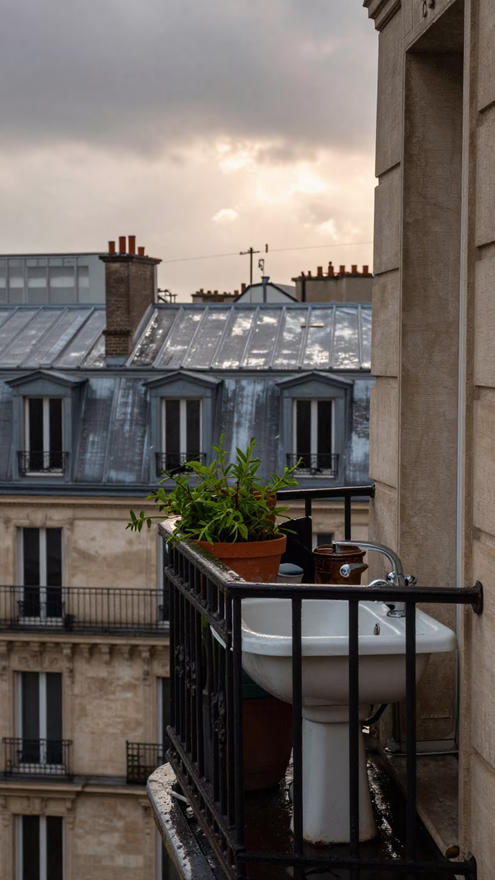 Balcony in Paris at First Light in in Paris, France