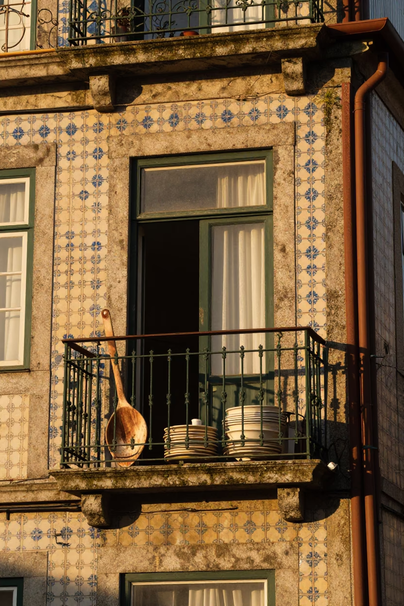Balcony in Porto at Golden Hour in in Porto, Portugal