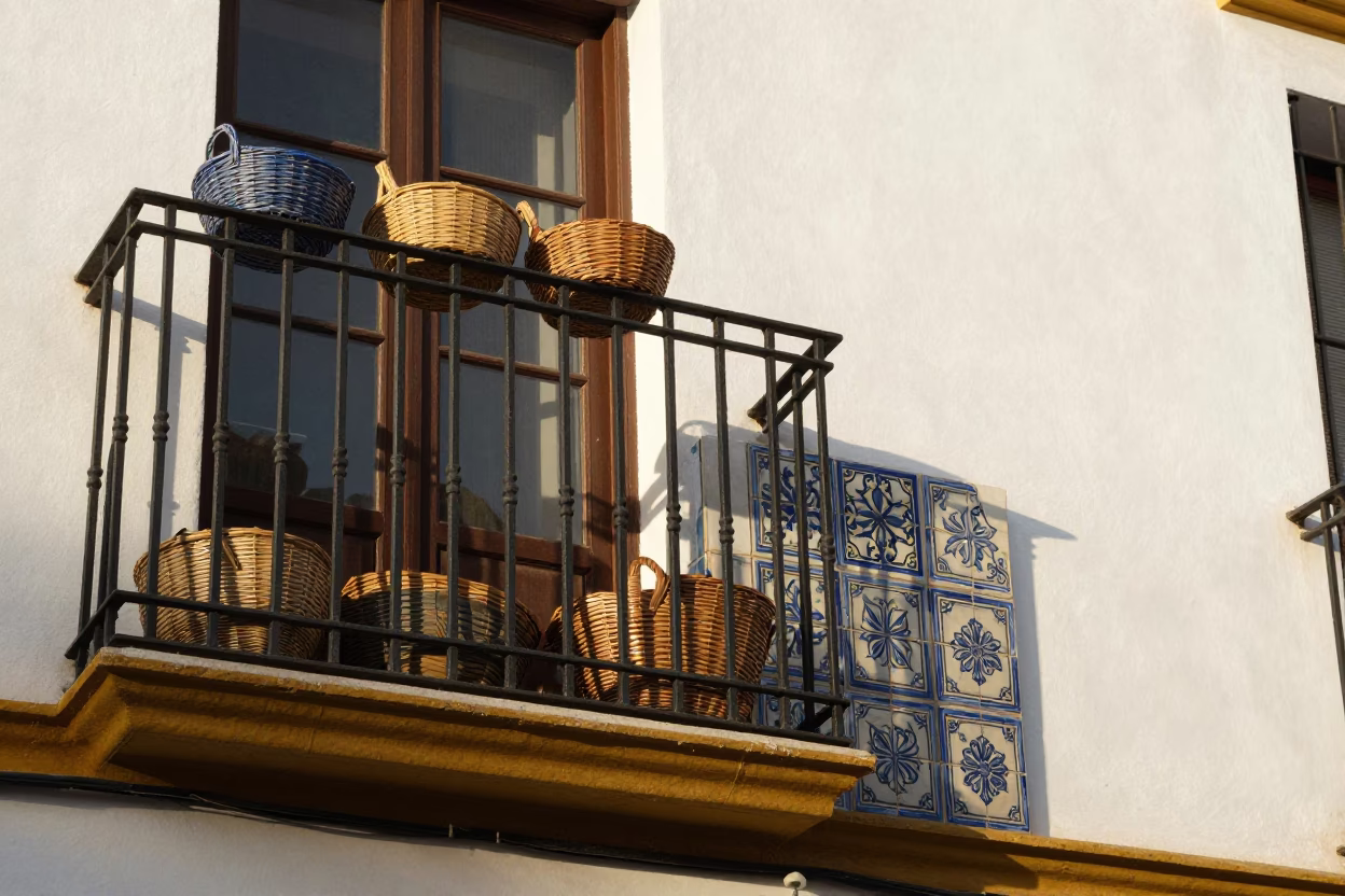 Balcony in Seville at Late Afternoon Light in in Seville, Spain