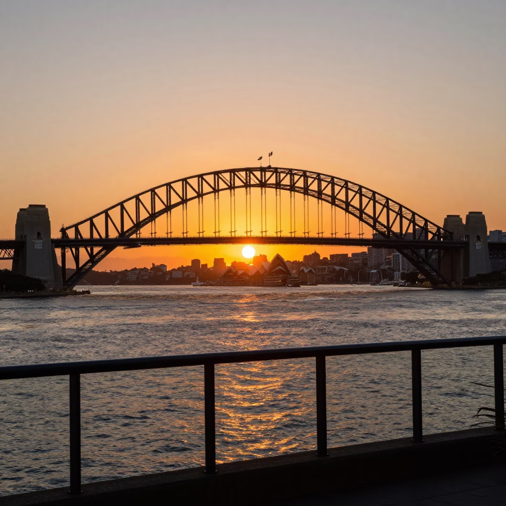 Balcony in Sydney at As The Sun Drops Toward The Horizon in in Sydney, New South Wales, Australia