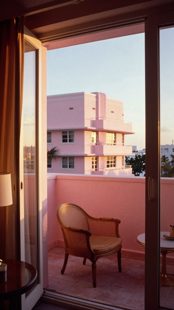 Balcony Interior in Miami at Golden Hour in in Miami, Florida, United States