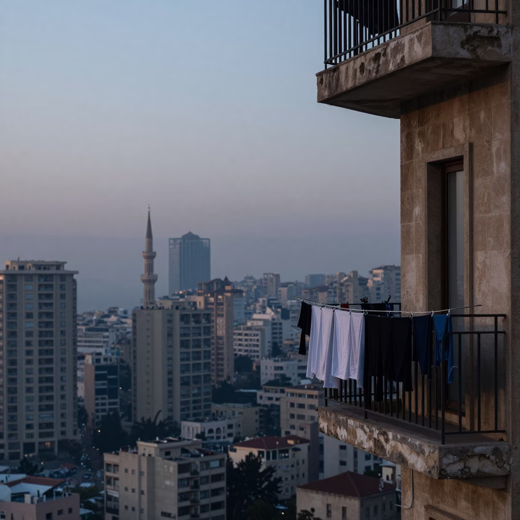 Balcony Scene in Beirut at Sunrise Light in in Beirut, Lebanon