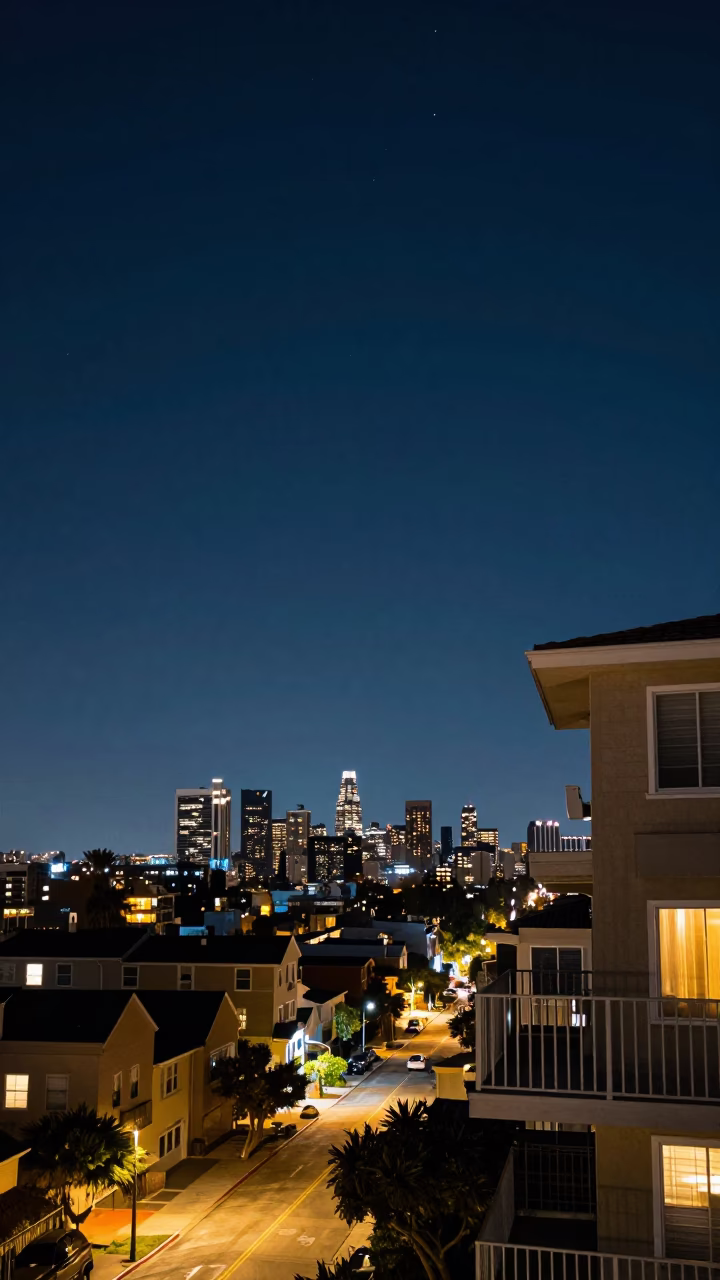 Balcony Scene in Los Angeles at The Deepest Night Sky Light in in Los Angeles, California, United States