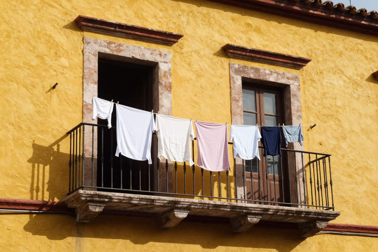 Balcony Scene in Merida at Bright Midmorning Light in in Merida, Mexico