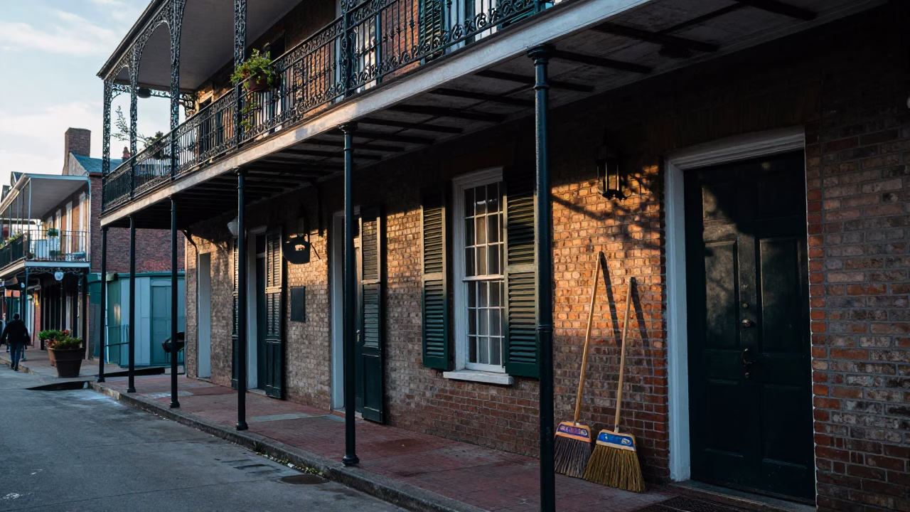 Balcony Scene in New Orleans at Early Morning Light in in New Orleans, Louisiana, United States