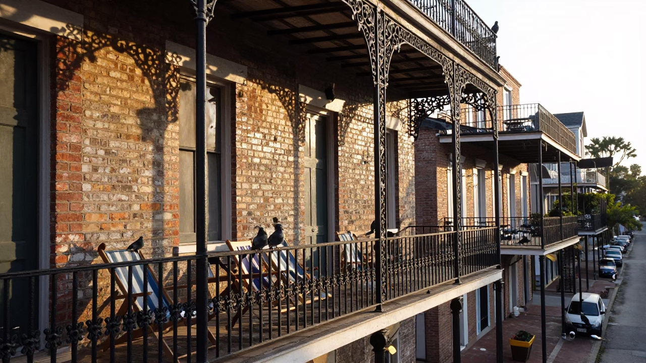 Balcony Scene just after sunrise in New Orleans in in New Orleans, Louisiana, United States