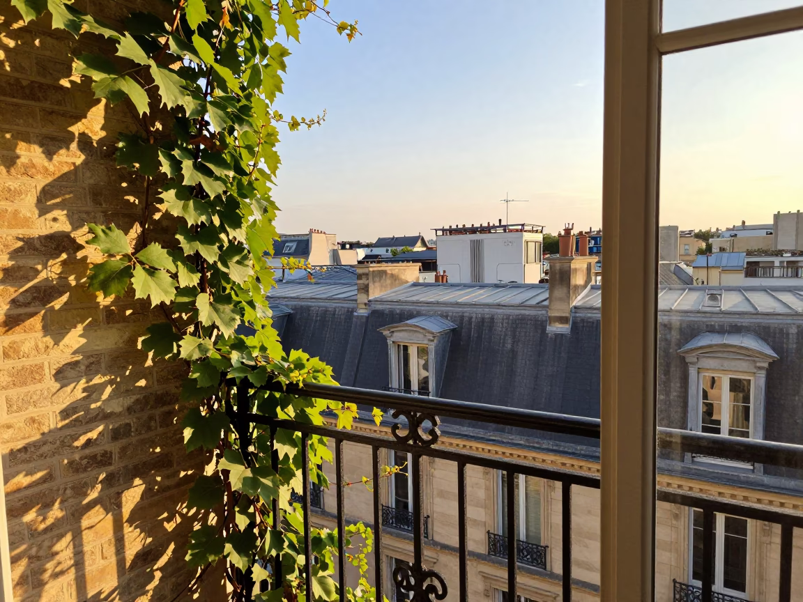 Balcony View in Paris at The Late Afternoon Light in in Paris, France