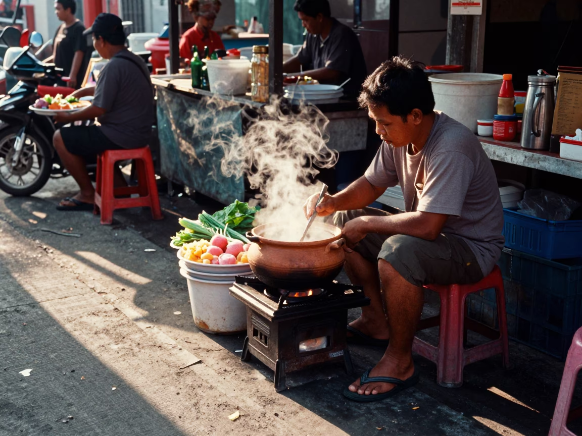 Balinese Breakfast just after sunrise in Denpasar in in Denpasar, Indonesia