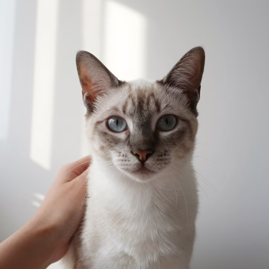 Balinese Cat Portrait in Jakarta Studio Light in in a quiet portrait studio with a plain backdrop and eye-level framing in Jakarta
