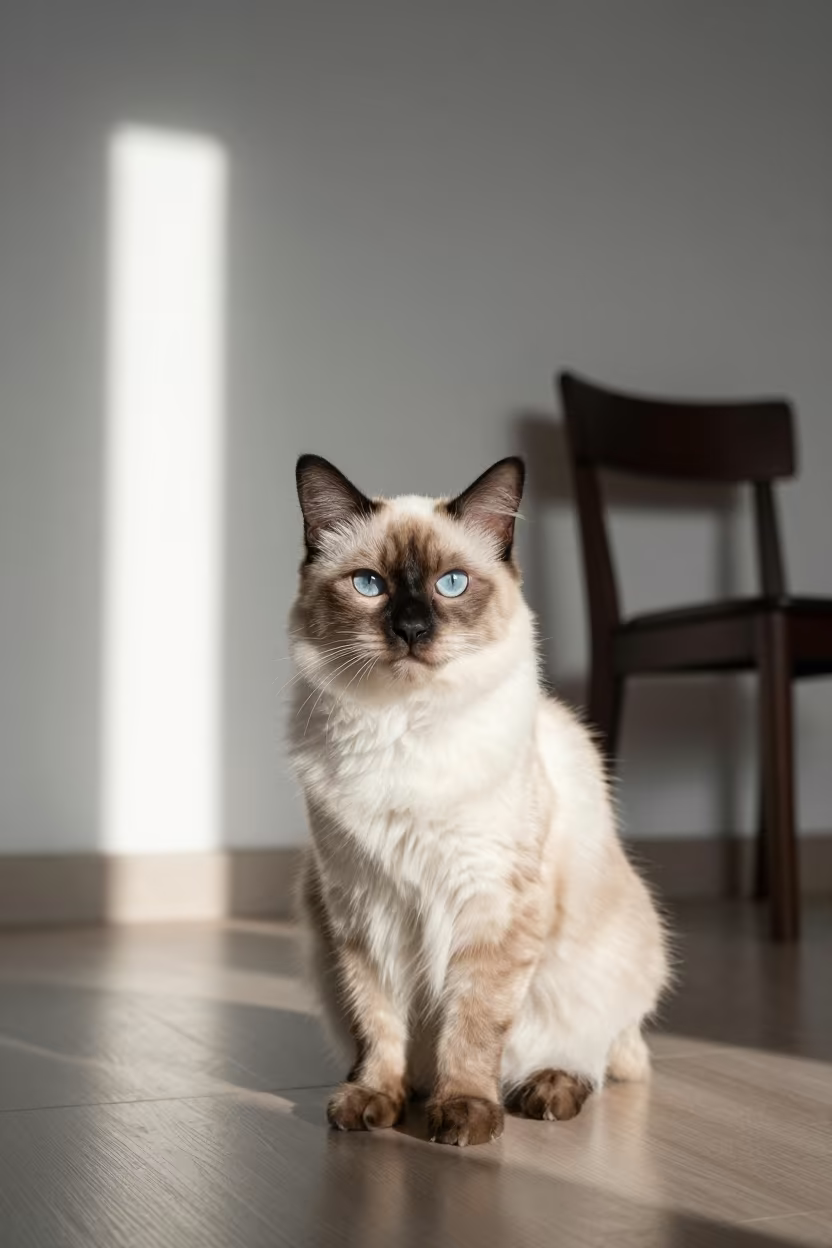 Balinese Cat Portrait in Yogyakarta Studio in in a quiet portrait studio with a plain backdrop and eye-level framing in Yogyakarta