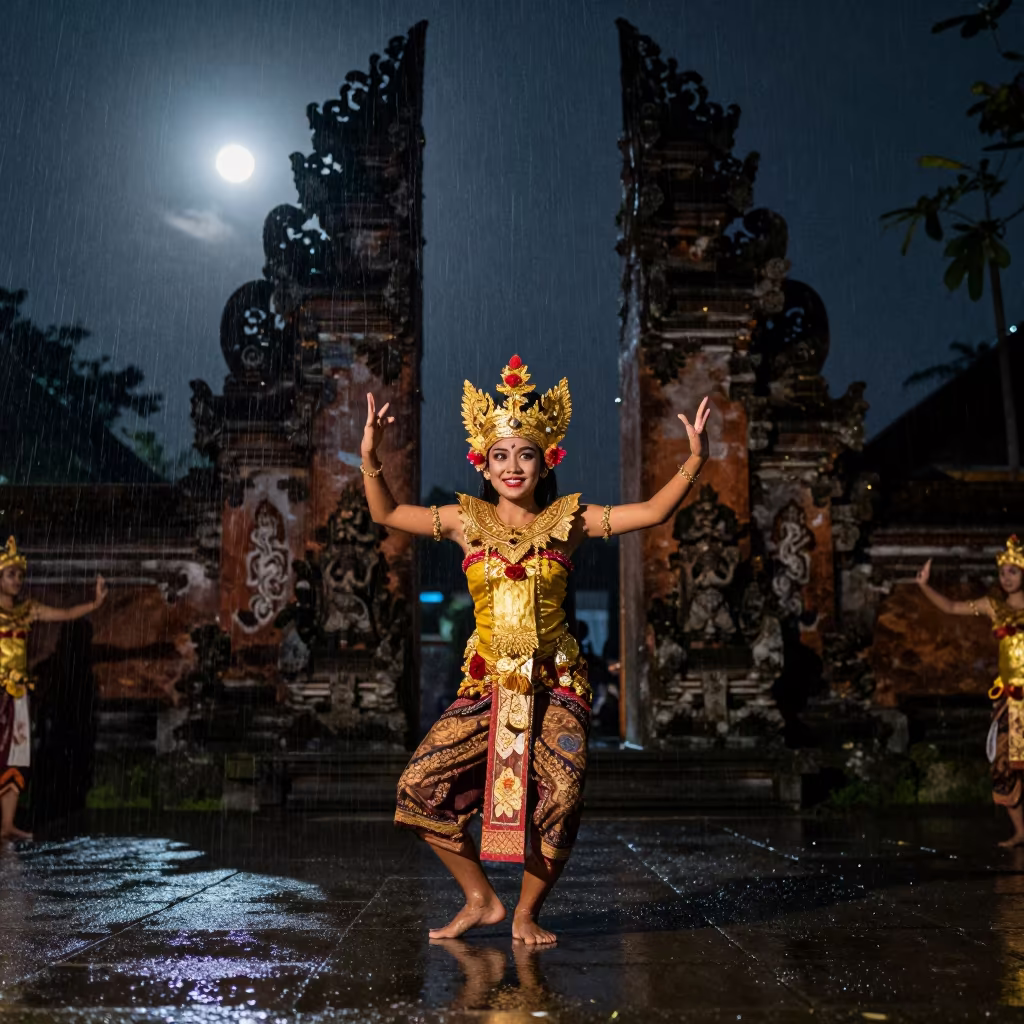 Balinese Dancer Golden Headdress Yogyakarta Dawn in in Yogyakarta