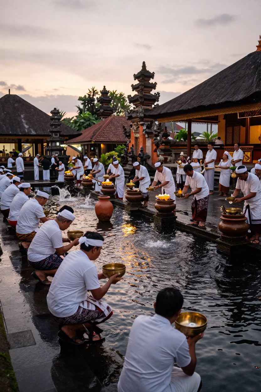 Balinese Water Blessing Ceremony Courtyard in in a temple courtyard in Yogyakarta