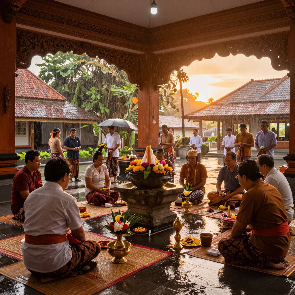 Balinese Water Blessing in Jakarta Prayer Hall in in a prayer hall in Tanah Abang, Jakarta