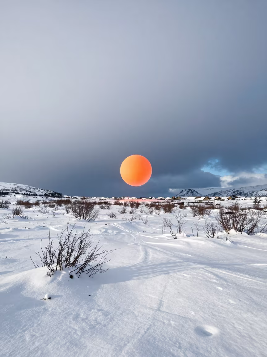 Ball Lightning Over Norwegian Winter Storm Field in across a storm-bright plain in Norway