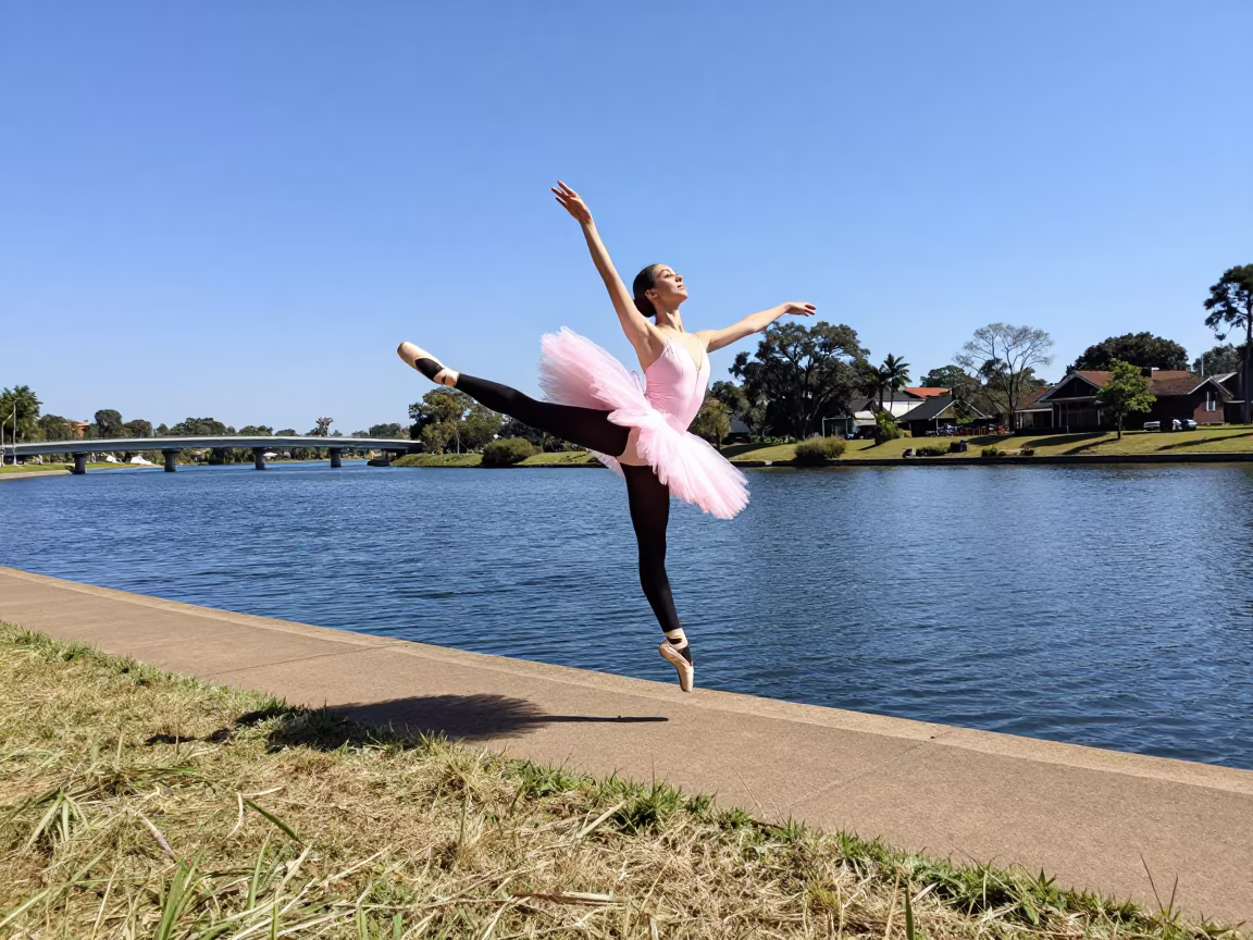Ballerina Leaping Beside Ndola Canal Midday in beside a canal in Ndola