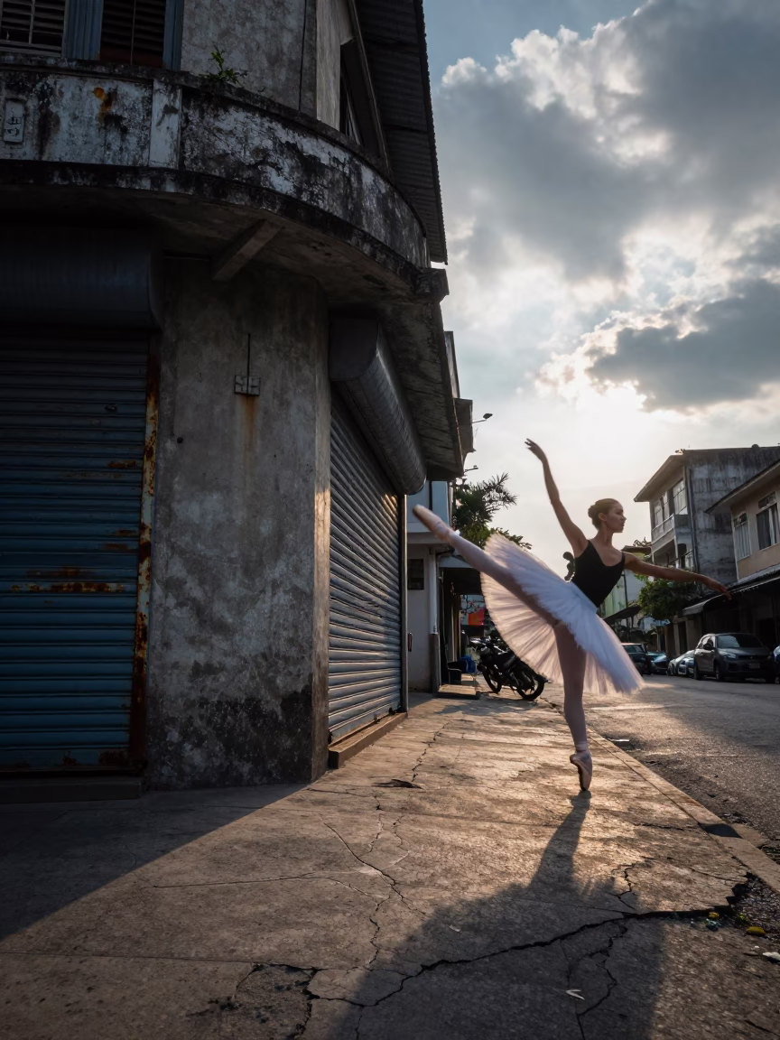 Ballet Dancer Pirouette Yangon Sunrise in in Yangon