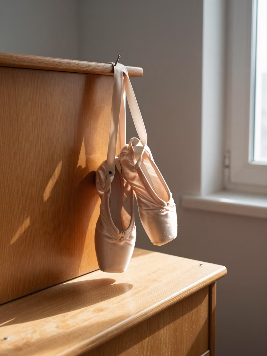 Ballet Pointe Shoes on Desk Near Irbid in on a writing desk near Irbid