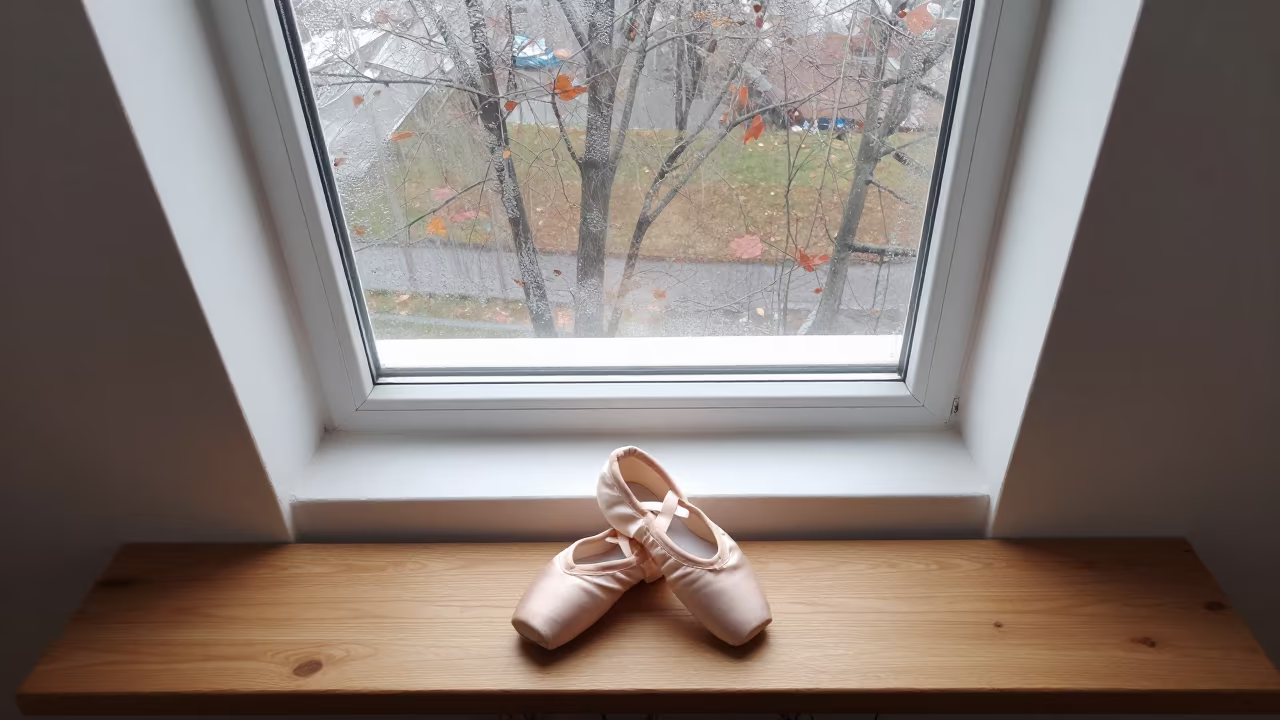 Ballet Slippers on Alexandria Window Seat in on a window seat near Alexandria