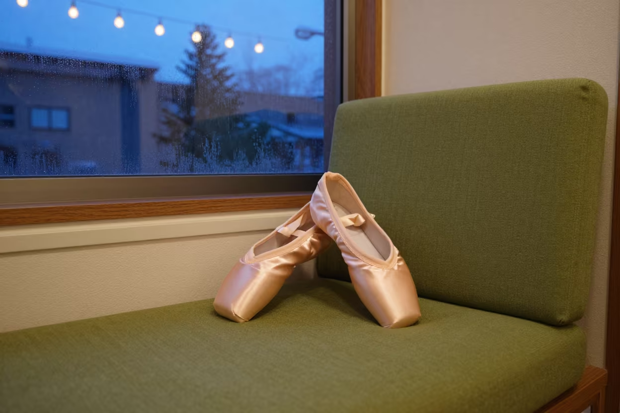 Ballet Slippers on Sapporo Reading Nook Blue Hour in on a reading nook cushion in Sapporo