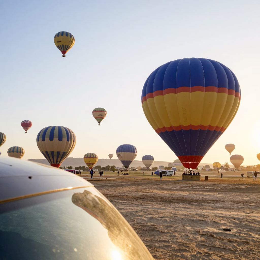 Balloon Festival at Bright Midmorning Light in Luxor in in Luxor, Egypt