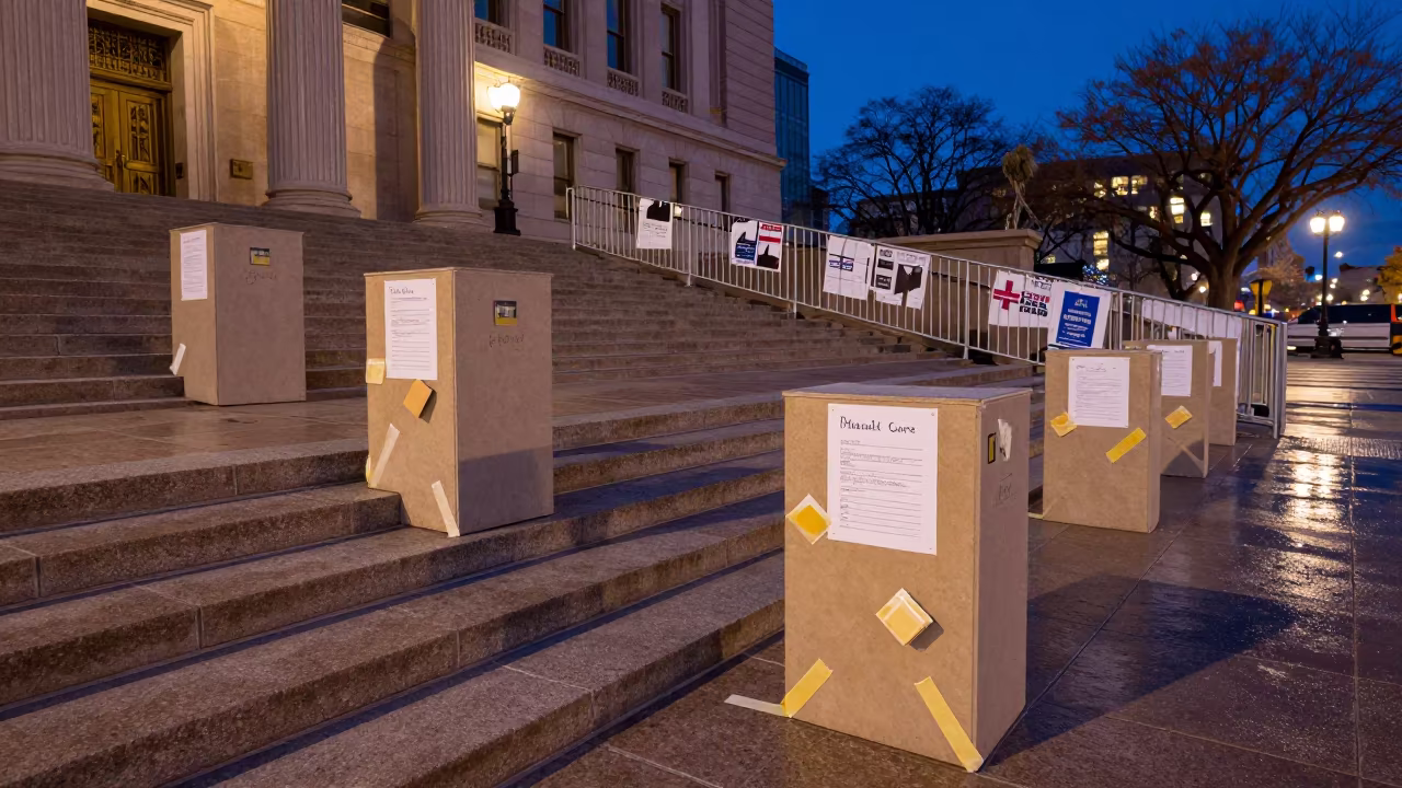 Ballot Cure Station on City Hall Steps at Predawn in on the steps of city hall near Phoenix