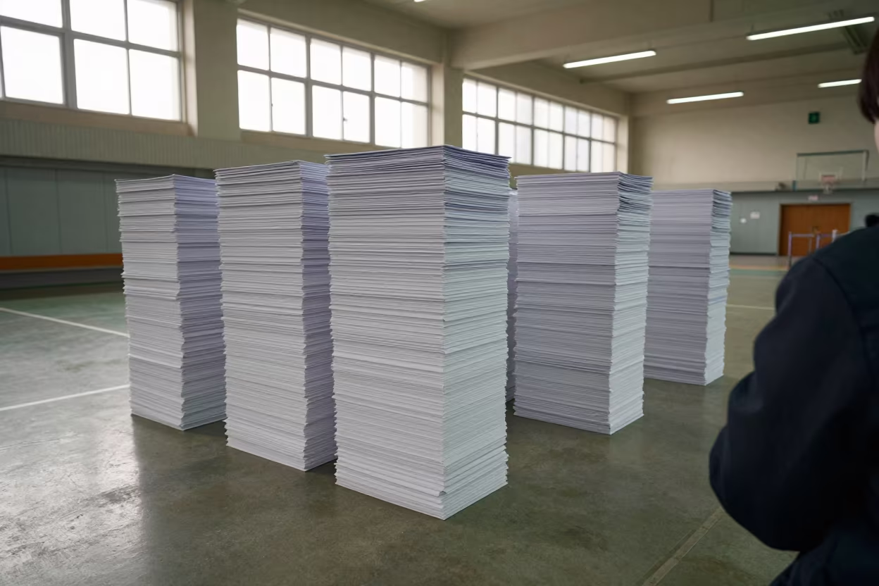 Ballot Envelopes in Ulsan Gymnasium Dawn in inside a polling station gymnasium in Ulsan