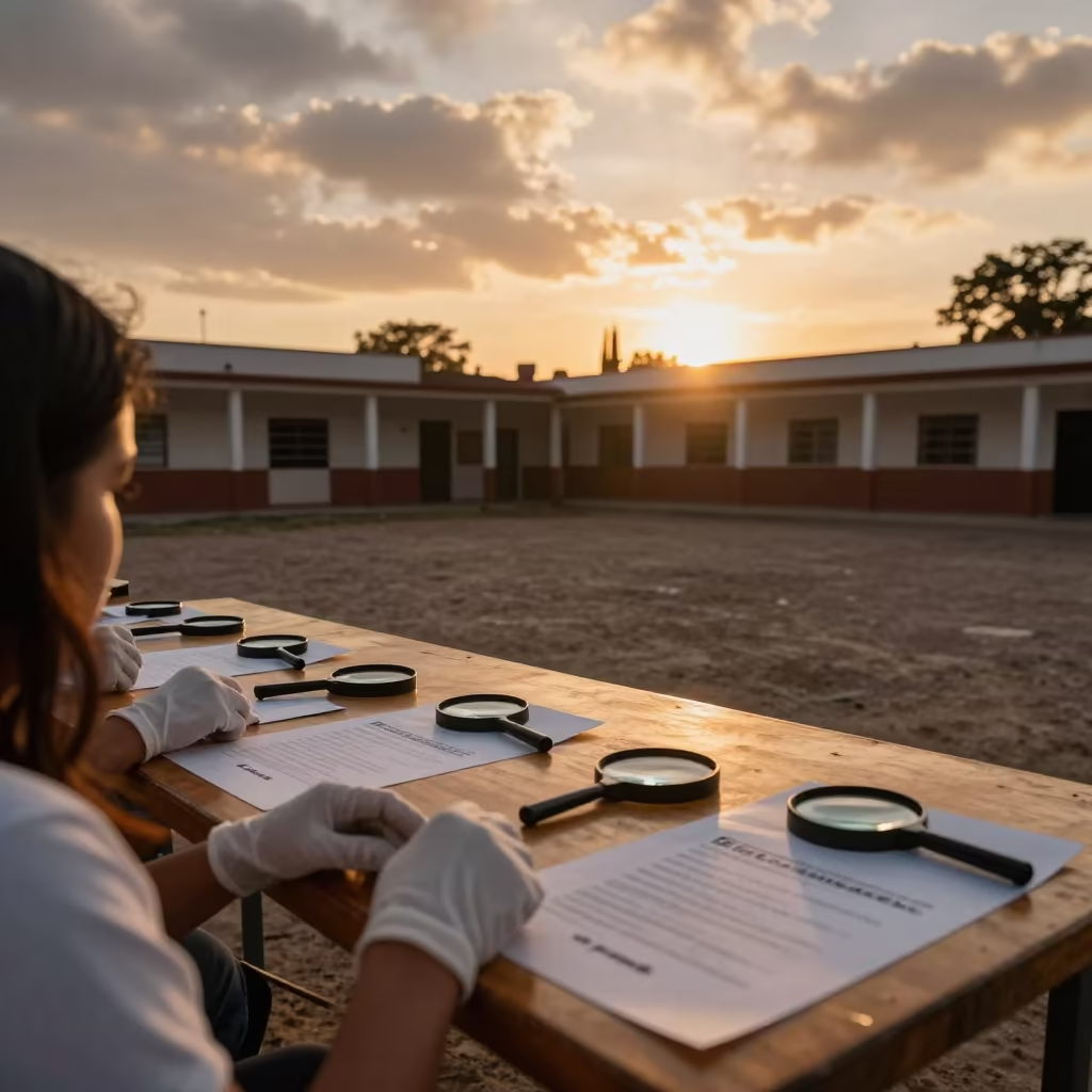 Ballot Inspection Table in Nuevo Laredo Sunset in in a community center hall in Nuevo Laredo