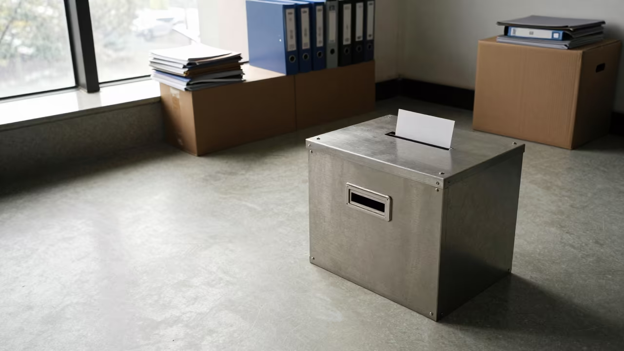 Ballot Lockbox on Office Floor Midday in inside a conference room in Zhengzhou
