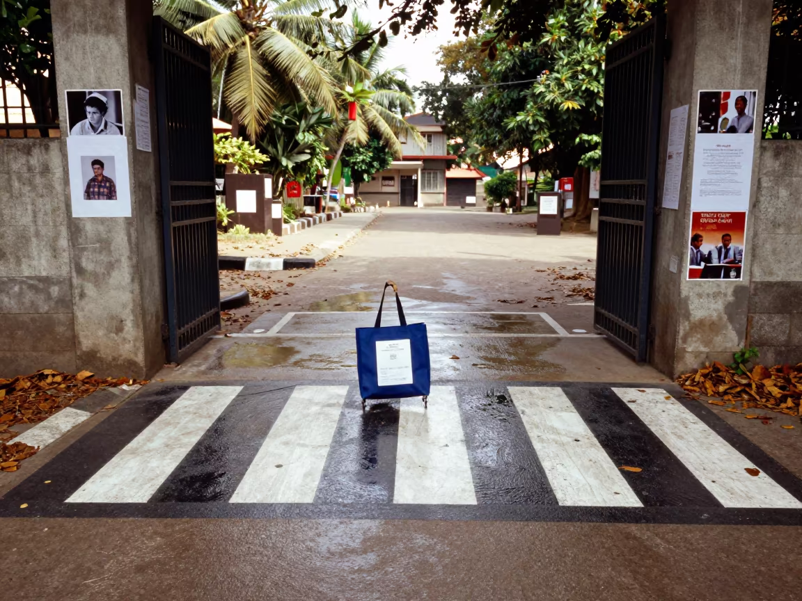 Ballot Tote Rolling Across Gym Floor at School Gate in at a crosswalk by a school gate in Satna
