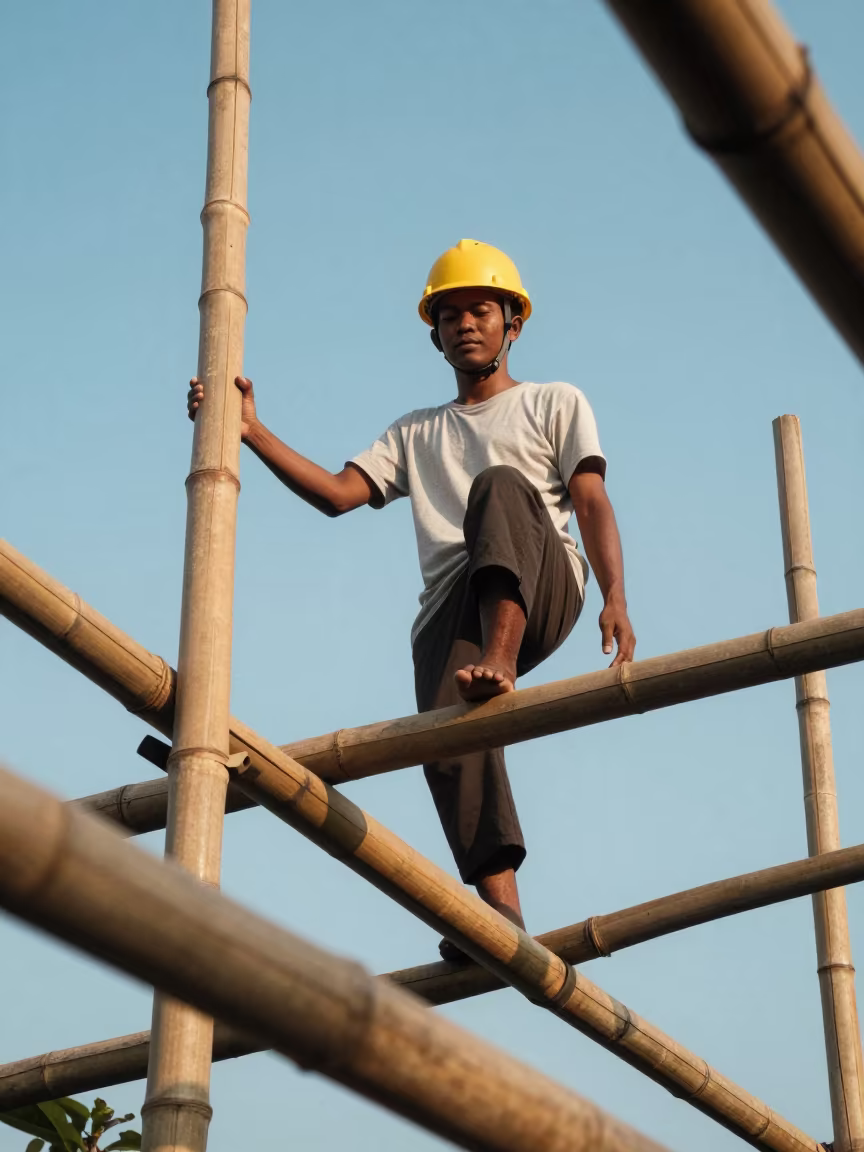 Bamboo Scaffolder Bare Feet Denpasar Portrait in near Denpasar