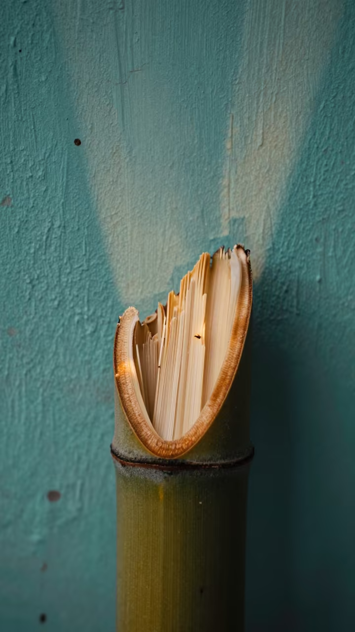 Bamboo Stem Vascular Bundles Macro in against weathered turquoise paint in Dar es Salaam