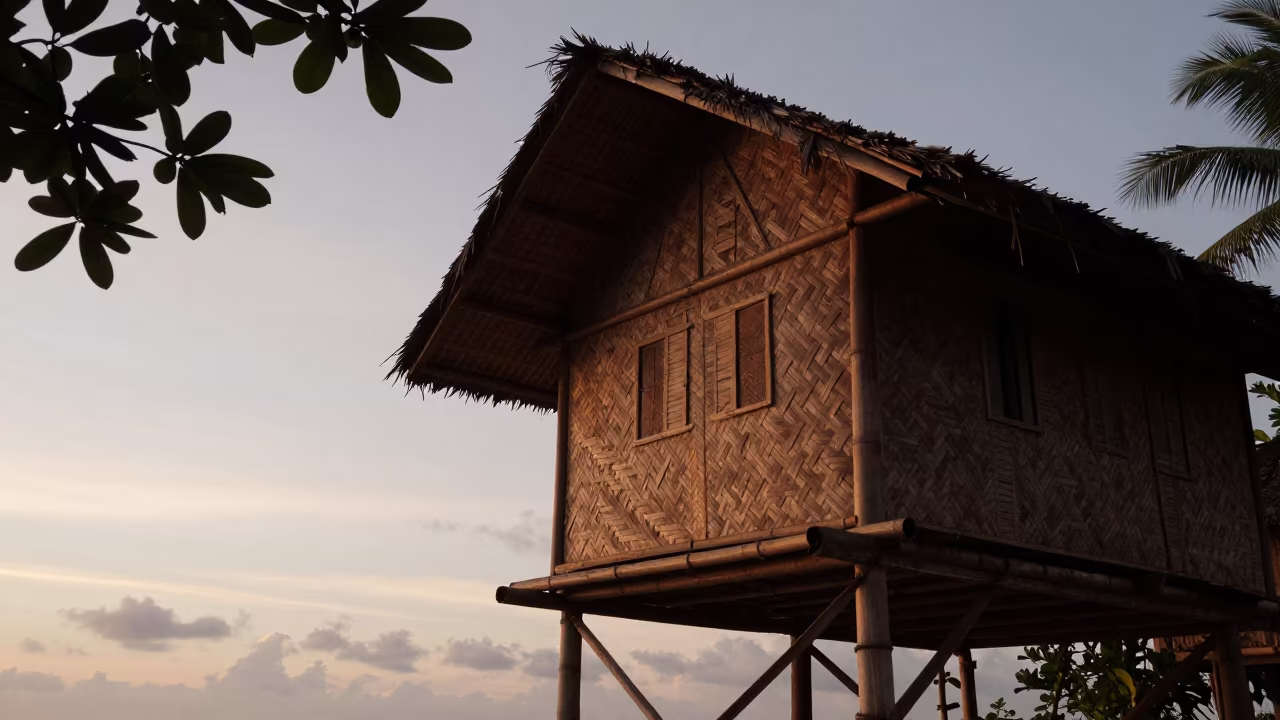 Bamboo Treehouse Silhouette in Bali Twilight in in Bali
