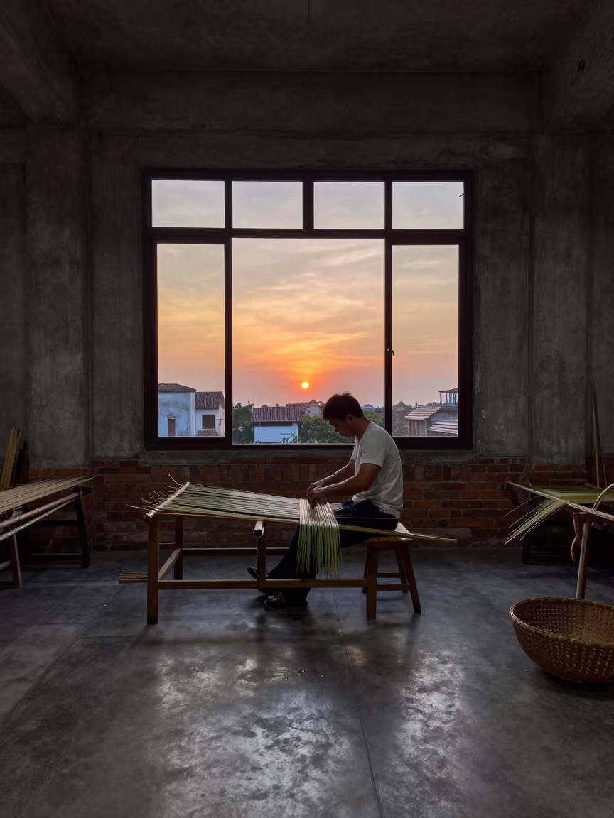 Bamboo Weaver in Copper Light Ho Chi Minh City in in an atelier in Ho Chi Minh City