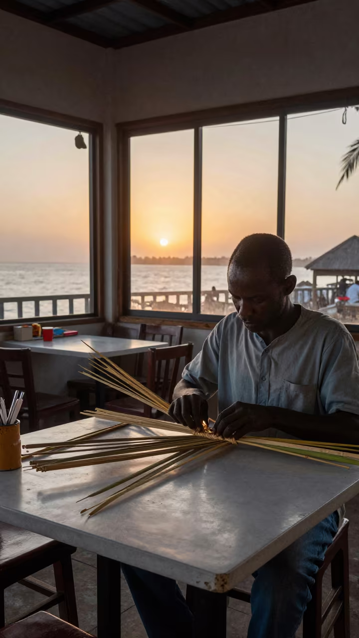 Bamboo Weaver in Dar es Salaam Cafe in in a cafe in Dar es Salaam