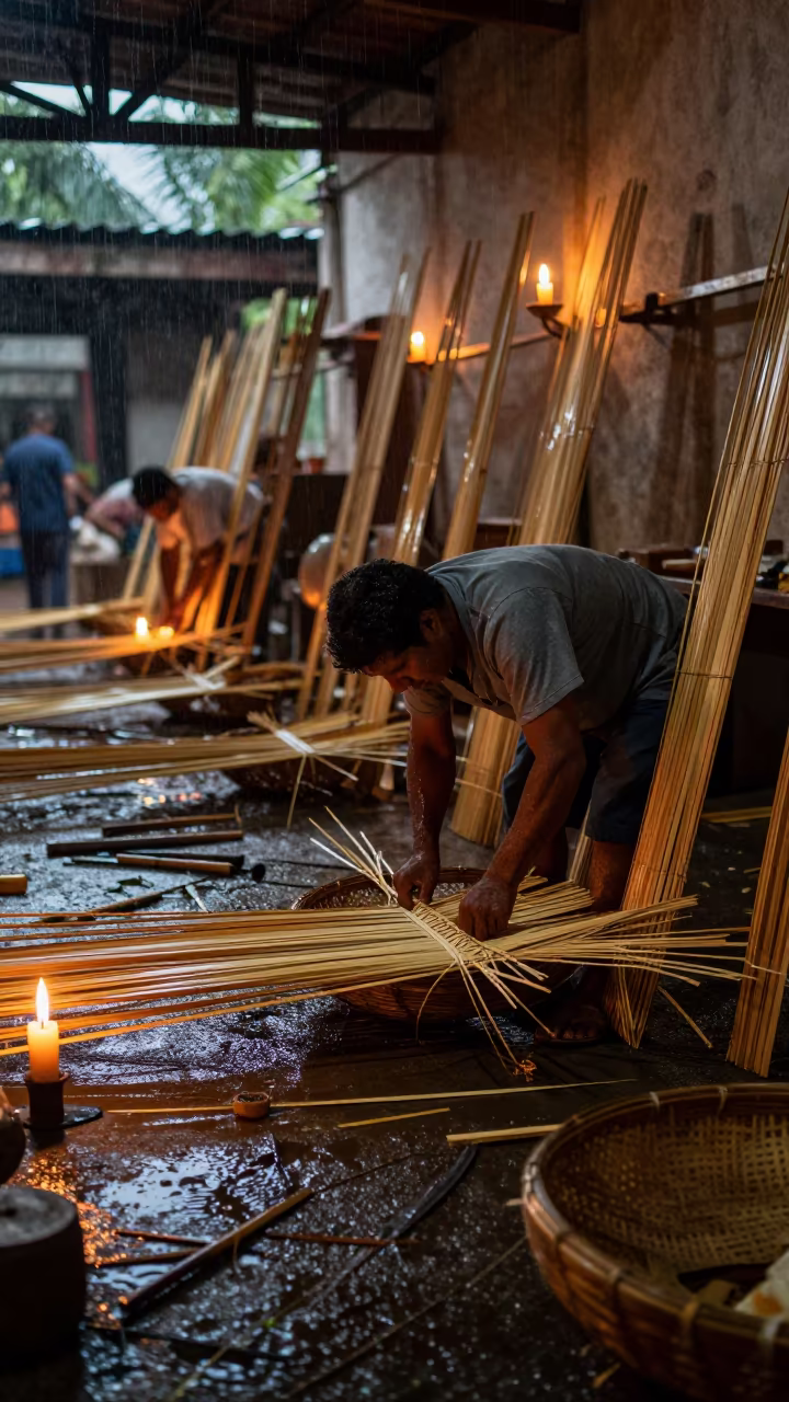 Bamboo Weaver in Havana Foundry in in a foundry in Callejon de Hamel, Havana