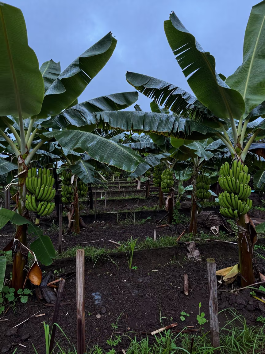 Banana Bunches on Terraced Manila Plots in among terraced garden plots near Escolta, Manila