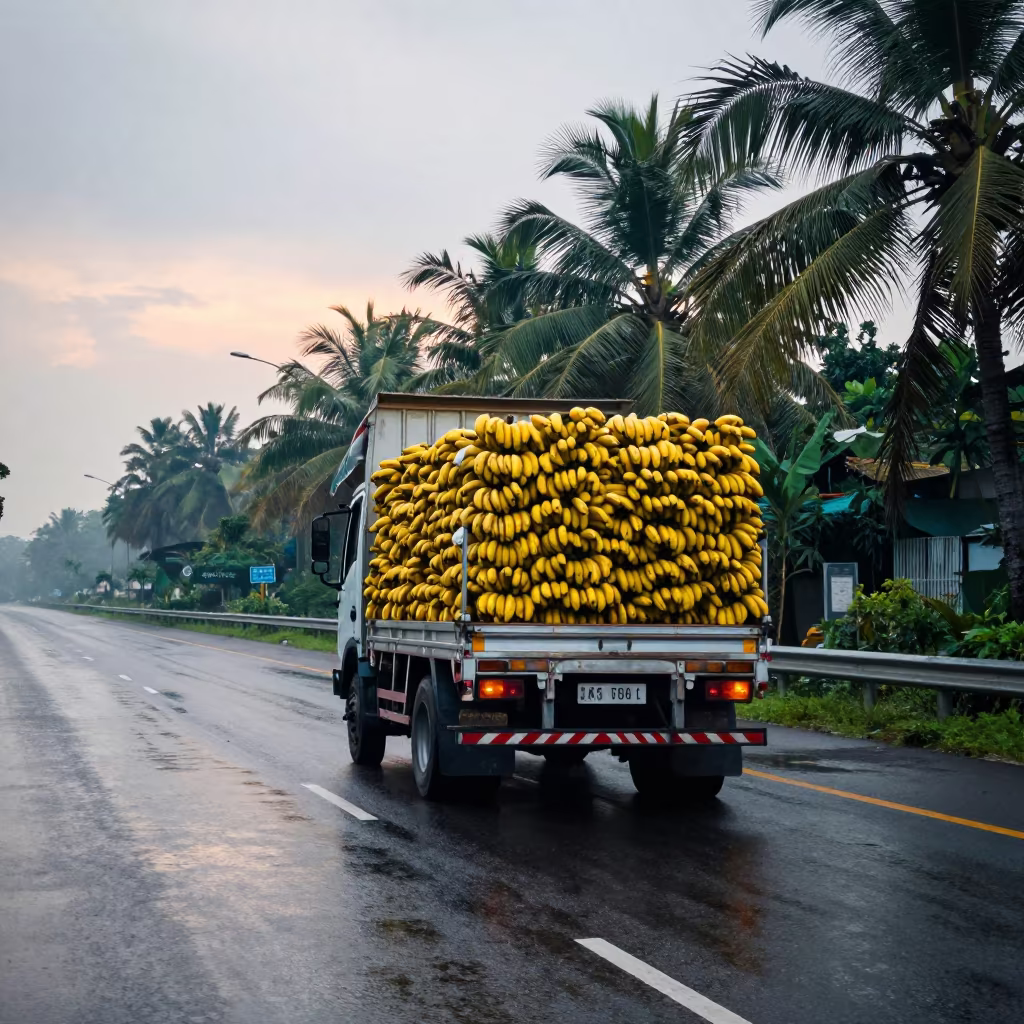 Banana Truck Reflected in Jakarta Morning Haze in near Jakarta