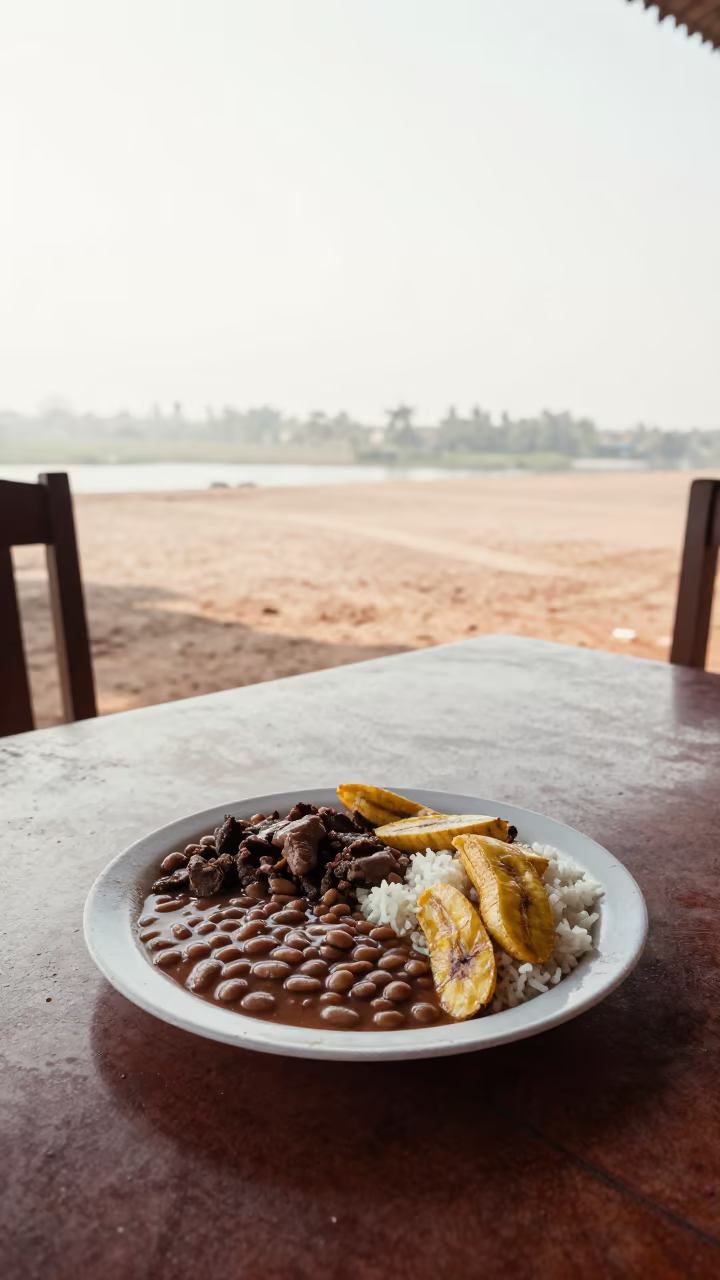 Bandeja Paisa Plate Morning Light in at a roadside diner table in Phnom Penh