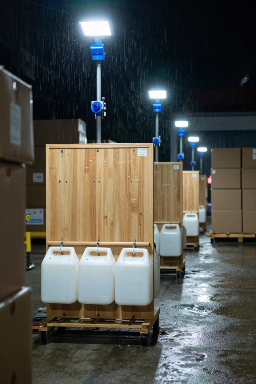 Bangalore Warehouse Tote Wash Tag Board Night in inside a warehouse aisle near Bangalore