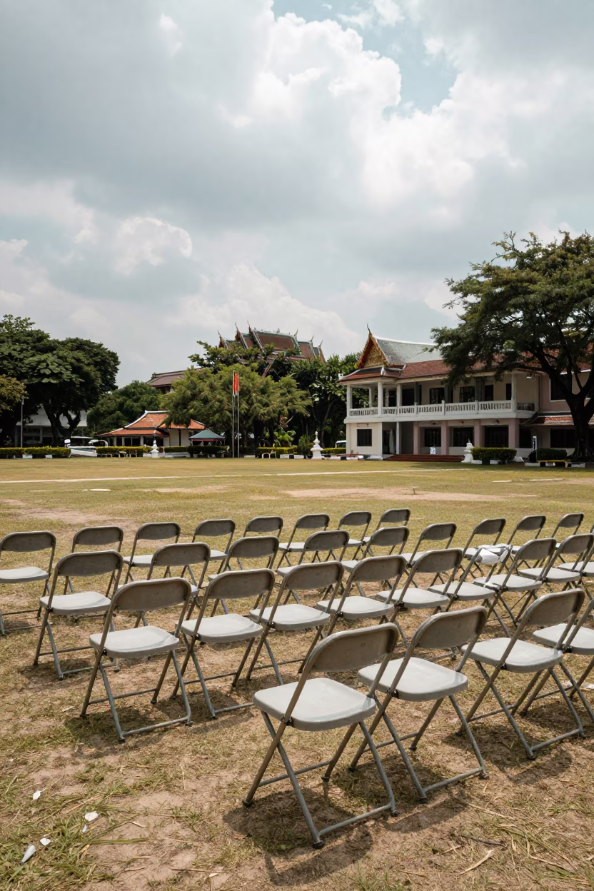 Bangkok Campus Quad Moonlight Graduation Chairs in on a graduation lawn under folding chairs near Bang Rak, Bangkok