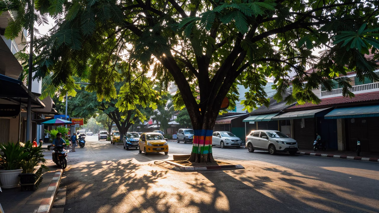Bangkok Cast Shadows at As First Light Reaches The Scene in in Bangkok, Thailand