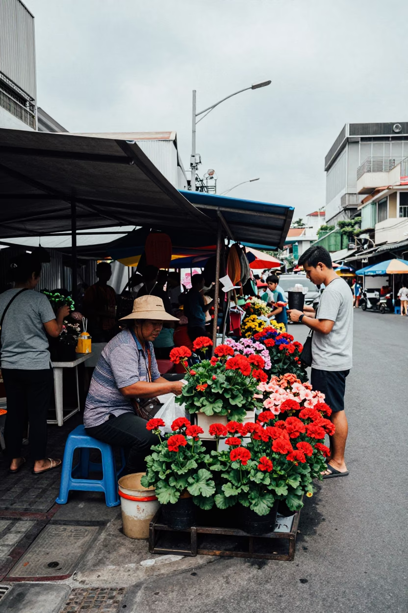 Bangkok Corner Vendor at Midday Light in in Bangkok, Thailand