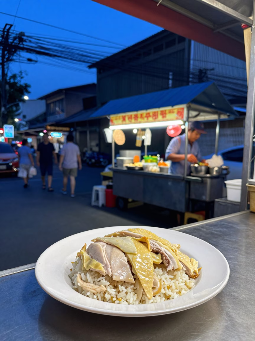 Bangkok Food Vendor at The Last Blue Light Of Evening in in Bangkok, Thailand
