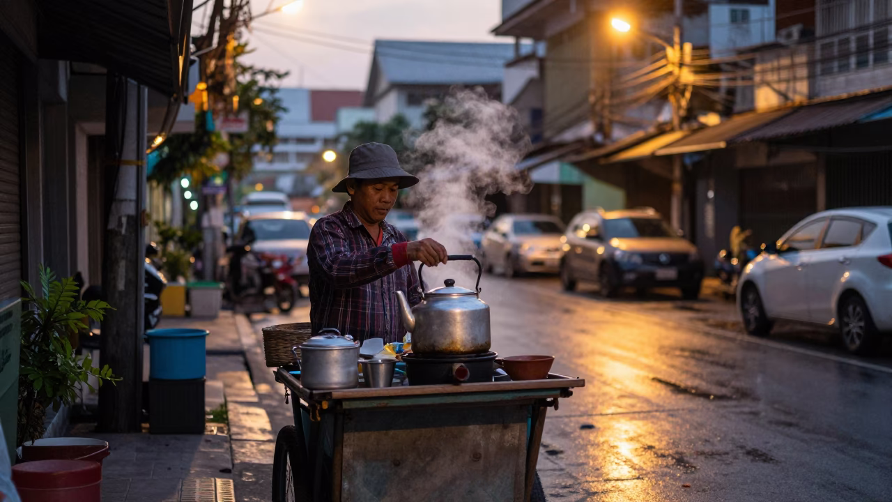 Bangkok Preparing Tea at Sunrise Light in in Bangkok, Thailand