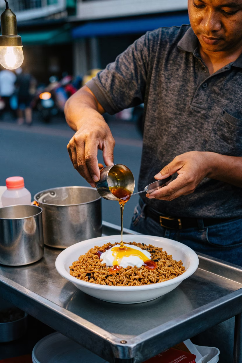 Bangkok Serving Fatteh at Honeyed Evening Light in in Bangkok, Thailand