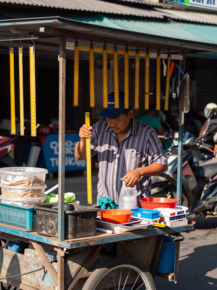 Bangkok Street Vendor Noon Light with Folding Ruler and Tool Hooks in in Bangkok, Thailand